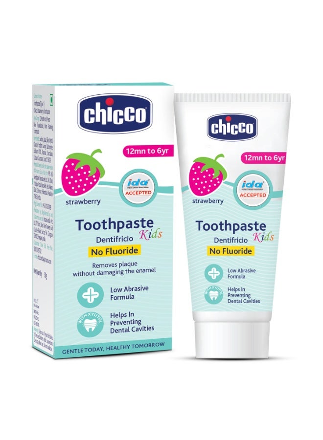 Chicco Toothpaste for Kids, Best for Baby (1y-6y), Strawberry Flavour, 50g | Fluoride-Free & Low Abrasive | Removes Plaque, Helps Prevent Cavities | IDA Accepted - Image 1